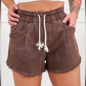 NWT Zenana Mahogany Shorts with Frayed Hem